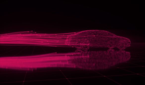 Red 3D illustration of a car on a black background