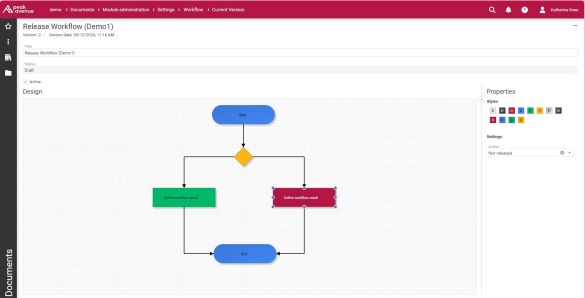 PeakAvenue Documents software screen Workflow for document control